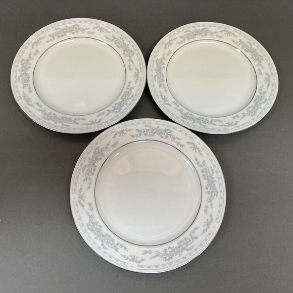 Somerset NL Excel Bread & Butter Floral White Blue Platinum Trim Lot of 3 - Picture 1 of 7